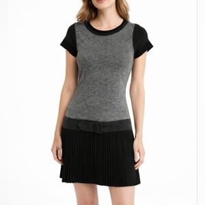 La Fee Maraboutee French Chic Gray Black Knit Pleated Mini Dress Size S
